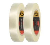 sourcing map 2 Rolls Filament Strapping Tape, 24 mm x 50 m x 0.15 mm Heavy Duty Fiberglass Striped Reinforced Packaging Clear Waterproof Adhesive Tape for Packaging, Moving, Home Use