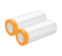sourcing map 2 Rolls Painters Plastic With Tape, 10 x 52 Ft Pre-Taped Masking Film Tape and Plastic Film Paint Plastic Covering Roll for Covering Skirting, Frames and Auto Body, Yellow/Clear