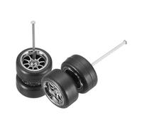 sourcing map 2 Set 1/64 Wheels and Tires Set, Real Riders Rims Includes Axles for RC Diecast Car DIY Model, 5-Star Silver Rims