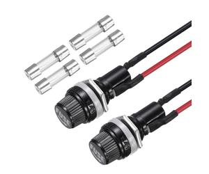 sourcing map 2 Set 5x20mm Panel Mount Fuse Holder with F6A Glass Fuses, Round Thread Glass Fuse Holder with 15cm 18AWG Pre-Soldered Wire for Automotive Marine Repair AC 250V 15A 125V 10A