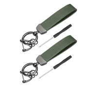 sourcing map 2 Set Car Key Chain Ring Clip 4.9 Inch Leather Keychain Key Fob Wristlet Keychain with Anti-Lost D Ring & Keyrings Fit Women Men for Home Car, Green Matt Gun