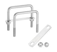 sourcing map 2 Set M10 3-9/16 Inch Inner Wide Square U Bolts, 4 Inch Length 304 Stainless Steel U-Bolts with Flange Hexagon Nuts, Frame Plates for Trailer, Automotive, (90mm W x 100mm L)