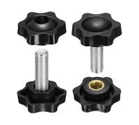 sourcing map 2 Set Star Knobs M10 x 35mm Male + M10 Female Thread 38mm Head Metric 6-Star Threaded Stud Clamping Handles Screw in Through Hole Hand Jig Knob Thumb Screws, Black