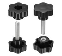 sourcing map 2 Set Star Knobs M10 x 40mm Male + M10 Female Thread 48mm Head Metric 6-Star Threaded Stud Clamping Handles Screw in Through Hole Hand Jig Knob Thumb Screws, Black