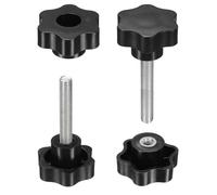sourcing map 2 Set Star Knobs M10 x 60mm Male + M10 Female Thread 48mm Head Metric 6-Star Threaded Stud Clamping Handles Screw in Through Hole Hand Jig Knob Thumb Screws, Black