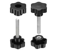 sourcing map 2 Set Star Knobs M10 x 70mm Male + M10 Female Thread 48mm Head Metric 6-Star Threaded Stud Clamping Handles Screw in Through Hole Hand Jig Knob Thumb Screws, Black