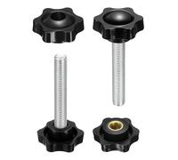 sourcing map 2 Set Star Knobs M10 x 80mm Male + M10 Female Thread 38mm Head Metric 6-Star Threaded Stud Clamping Handles Screw in Through Hole Hand Jig Knob Thumb Screws, Black