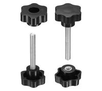 sourcing map 2 Set Star Knobs M10 x 80mm Male + M10 Female Thread 48mm Head Metric 6-Star Threaded Stud Clamping Handles Screw in Through Hole Hand Jig Knob Thumb Screws, Black