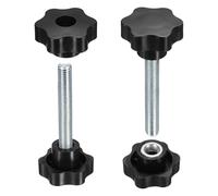sourcing map 2 Set Star Knobs M12 x 100mm Male + M12 Female Thread 48mm Head Metric 6-Star Threaded Stud Clamping Handles Screw in Through Hole Hand Jig Knob Thumb Screws, Black