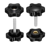 sourcing map 2 Set Star Knobs M4 x 30mm Male + M4 Female Thread 25mm Head Metric 6-Star Threaded Stud Clamping Handles Screw in Through Hole Hand Jig Knob Thumb Screws, Black