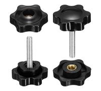 sourcing map 2 Set Star Knobs M4 x 35mm Male + M4 Female Thread 25mm Head Metric 6-Star Threaded Stud Clamping Handles Screw in Through Hole Hand Jig Knob Thumb Screws, Black