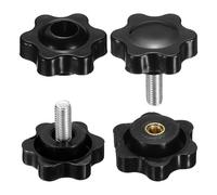 sourcing map 2 Set Star Knobs M4 x 8mm Male + M4 Female Thread 25mm Head Metric 6-Star Threaded Stud Clamping Handles Screw in Through Hole Hand Jig Knob Thumb Screws, Black