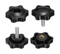 sourcing map 2 Set Star Knobs M5 x 10mm Male + M5 Female Thread 32mm Head Metric 6-Star Threaded Stud Clamping Handles Screw in Through Hole Hand Jig Knob Thumb Screws, Black