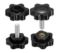 sourcing map 2 Set Star Knobs M5 x 20mm Male + M5 Female Thread 25mm Head Metric 6-Star Threaded Stud Clamping Handles Screw in Through Hole Hand Jig Knob Thumb Screws, Black