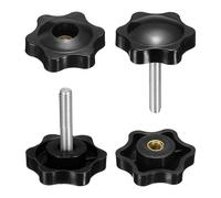sourcing map 2 Set Star Knobs M5 x 20mm Male + M5 Female Thread 32mm Head Metric 6-Star Threaded Stud Clamping Handles Screw in Through Hole Hand Jig Knob Thumb Screws, Black