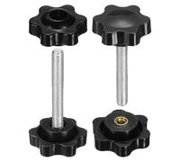 sourcing map 2 Set Star Knobs M5 x 50mm Male + M5 Female Thread 25mm Head Metric 6-Star Threaded Stud Clamping Handles Screw in Through Hole Hand Jig Knob Thumb Screws, Black