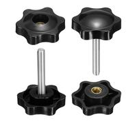 sourcing map 2 Set Star Knobs M5 x 50mm Male + M5 Female Thread 32mm Head Metric 6-Star Threaded Stud Clamping Handles Screw in Through Hole Hand Jig Knob Thumb Screws, Black