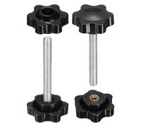 sourcing map 2 Set Star Knobs M5 x 55mm Male + M5 Female Thread 25mm Head Metric 6-Star Threaded Stud Clamping Handles Screw in Through Hole Hand Jig Knob Thumb Screws, Black