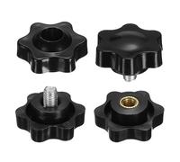 sourcing map 2 Set Star Knobs M5 x 6mm Male + M5 Female Thread 25mm Head Metric 6-Star Threaded Stud Clamping Handles Screw in Through Hole Hand Jig Knob Thumb Screws, Black