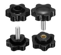 sourcing map 2 Set Star Knobs M5 x 8mm Male + M5 Female Thread 25mm Head Metric 6-Star Threaded Stud Clamping Handles Screw in Through Hole Hand Jig Knob Thumb Screws, Black