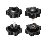 sourcing map 2 Set Star Knobs M6 x 10mm Male + M6 Female Thread 38mm Head Metric 6-Star Threaded Stud Clamping Handles Screw in Through Hole Hand Jig Knob Thumb Screws, Black