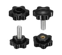 sourcing map 2 Set Star Knobs M6 x 12mm Male + M6 Female Thread 25mm Head Metric 6-Star Threaded Stud Clamping Handles Screw in Through Hole Hand Jig Knob Thumb Screws, Black