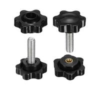 sourcing map 2 Set Star Knobs M6 x 16mm Male + M6 Female Thread 25mm Head Metric 6-Star Threaded Stud Clamping Handles Screw in Through Hole Hand Jig Knob Thumb Screws, Black