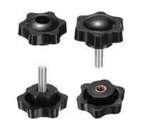 sourcing map 2 Set Star Knobs M6 x 16mm Male + M6 Female Thread 38mm Head Metric 6-Star Threaded Stud Clamping Handles Screw in Through Hole Hand Jig Knob Thumb Screws, Black