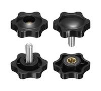 sourcing map 2 Set Star Knobs M6 x 25mm Male + M6 Female Thread 32mm Head Metric 6-Star Threaded Stud Clamping Handles Screw in Through Hole Hand Jig Knob Thumb Screws, Black