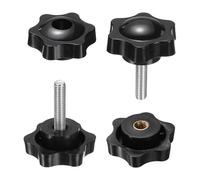 sourcing map 2 Set Star Knobs M6 x 25mm Male + M6 Female Thread 38mm Head Metric 6-Star Threaded Stud Clamping Handles Screw in Through Hole Hand Jig Knob Thumb Screws, Black