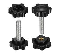 sourcing map 2 Set Star Knobs M6 x 30mm Male + M6 Female Thread 25mm Head Metric 6-Star Threaded Stud Clamping Handles Screw in Through Hole Hand Jig Knob Thumb Screws, Black