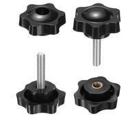 sourcing map 2 Set Star Knobs M6 x 30mm Male + M6 Female Thread 38mm Head Metric 6-Star Threaded Stud Clamping Handles Screw in Through Hole Hand Jig Knob Thumb Screws, Black
