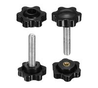sourcing map 2 Set Star Knobs M6 x 35mm Male + M6 Female Thread 25mm Head Metric 6-Star Threaded Stud Clamping Handles Screw in Through Hole Hand Jig Knob Thumb Screws, Black