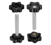 sourcing map 2 Set Star Knobs M6 x 40mm Male + M6 Female Thread 25mm Head Metric 6-Star Threaded Stud Clamping Handles Screw in Through Hole Hand Jig Knob Thumb Screws, Black