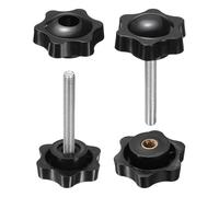 sourcing map 2 Set Star Knobs M6 x 50mm Male + M6 Female Thread 38mm Head Metric 6-Star Threaded Stud Clamping Handles Screw in Through Hole Hand Jig Knob Thumb Screws, Black