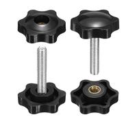 sourcing map 2 Set Star Knobs M6 x 60mm Male + M6 Female Thread 32mm Head Metric 6-Star Threaded Stud Clamping Handles Screw in Through Hole Hand Jig Knob Thumb Screws, Black