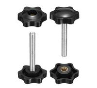 sourcing map 2 Set Star Knobs M6 x 65mm Male + M6 Female Thread 32mm Head Metric 6-Star Threaded Stud Clamping Handles Screw in Through Hole Hand Jig Knob Thumb Screws, Black