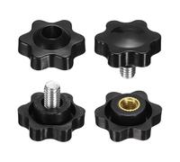 sourcing map 2 Set Star Knobs M6 x 8mm Male + M6 Female Thread 25mm Head Metric 6-Star Threaded Stud Clamping Handles Screw in Through Hole Hand Jig Knob Thumb Screws, Black