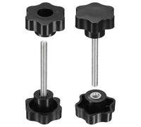 sourcing map 2 Set Star Knobs M8 x 100mm Male + M8 Female Thread 48mm Head Metric 6-Star Threaded Stud Clamping Handles Screw in Through Hole Hand Jig Knob Thumb Screws, Black