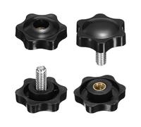 sourcing map 2 Set Star Knobs M8 x 10mm Male + M8 Female Thread 32mm Head Metric 6-Star Threaded Stud Clamping Handles Screw in Through Hole Hand Jig Knob Thumb Screws, Black