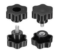 sourcing map 2 Set Star Knobs M8 x 16mm Male + M8 Female Thread 48mm Head Metric 6-Star Threaded Stud Clamping Handles Screw in Through Hole Hand Jig Knob Thumb Screws, Black