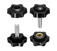 sourcing map 2 Set Star Knobs M8 x 20mm Male + M8 Female Thread 38mm Head Metric 6-Star Threaded Stud Clamping Handles Screw in Through Hole Hand Jig Knob Thumb Screws, Black