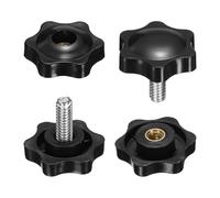 sourcing map 2 Set Star Knobs M8 x 25mm Male + M8 Female Thread 32mm Head Metric 6-Star Threaded Stud Clamping Handles Screw in Through Hole Hand Jig Knob Thumb Screws, Black