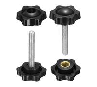 sourcing map 2 Set Star Knobs M8 x 35mm Male + M8 Female Thread 38mm Head Metric 6-Star Threaded Stud Clamping Handles Screw in Through Hole Hand Jig Knob Thumb Screws, Black