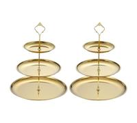 sourcing map 2 Sets 3-Tier Cupcake Stand Holder, Round Tiered Serving Tray Stainless Steel Cup Cake Stand for Dessert Fruit Table Birthday Party Decoration Display, Gold