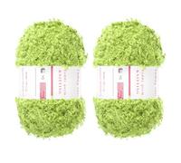 sourcing map 2 Skeins Fur Yarn Soft Fluffy Chunky Yarn Fuzzy Eyelash Yarn Light Green for Crocheting Knit Clothes Bag - 55Yard/50m, 3.18ozx2
