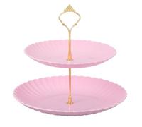 sourcing map 2-Tier Cupcake Stand Holder, Round Tiered Serving Tray 20/25cm Cup Cake Stand for Dessert Fruit Table Birthday Party Decoration Display, Pink (Lines)