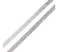 sourcing map 2 Yard 3mm 3 Rows Crystal Rhinestone Diamond Close Chain Trim Trimming Claw Cup Chain for Sewing, Crafts, DIY Jewelry Wedding Decorations Silver Colorful White