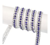 sourcing map 2 Yard 9mm 3 Rows Crystal Rhinestone Diamond Close Chain Trim Trimming Claw Cup Chain for Sewing, Crafts, DIY Jewelry Wedding Decorations Silver Dark Blue White