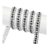 sourcing map 2 Yard 9mm 3 Rows Crystal Rhinestone Diamond Close Chain Trim Trimming Claw Cup Chain for Sewing, Crafts, DIY Jewelry Wedding Decorations Silver Black White